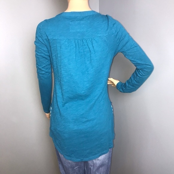 Anthropologie Little Yellow Button Teal High/Low Top – Size XS - Picture 5 of 6